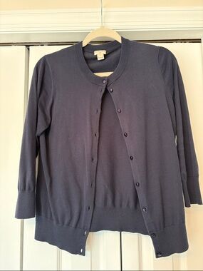J. Crew Navy Button-Front Crewneck Cardigan